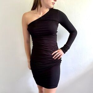 One sleeve black jersey asymmetric dress xs